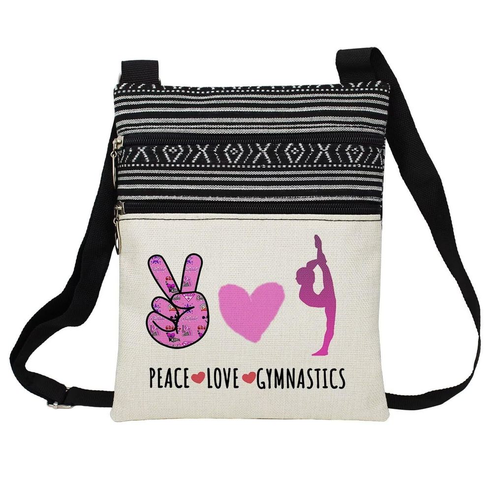 Peace Love Gymnastics Messenger Bag Small Ethnic Pattern Printed Adjustable B)